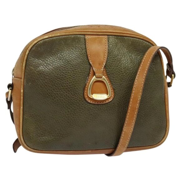 CELINE Shoulder Bag Leather Khaki Gold Auth BA2573 - Picture 1 of 16
